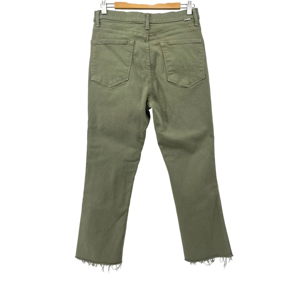 MOTHER High Waisted Smokin Double Ankle Jeans Oil Green‎ Raw Hem Size 32